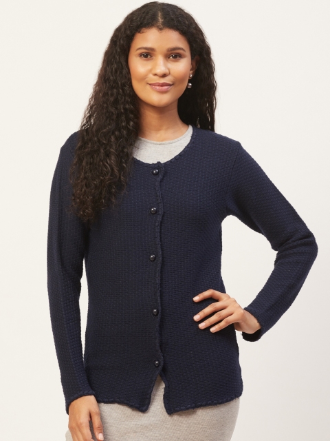 

American Eye Women Navy Blue Self Design Cardigan