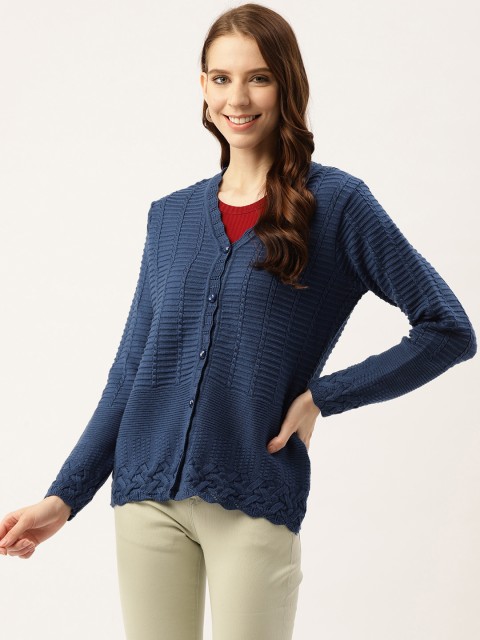 

American Eye Women Blue Self Design Cardigan