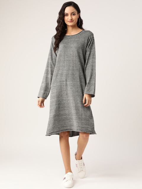 

American Eye Women Grey Melange Solid Acrylic Jumper Dress