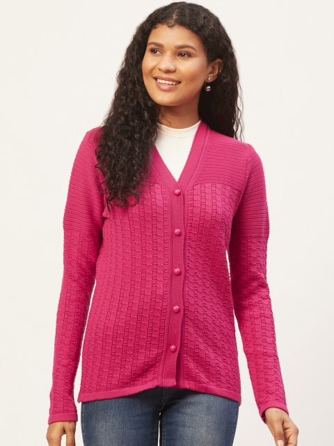 

American Eye Women Pink Self Design Cardigan