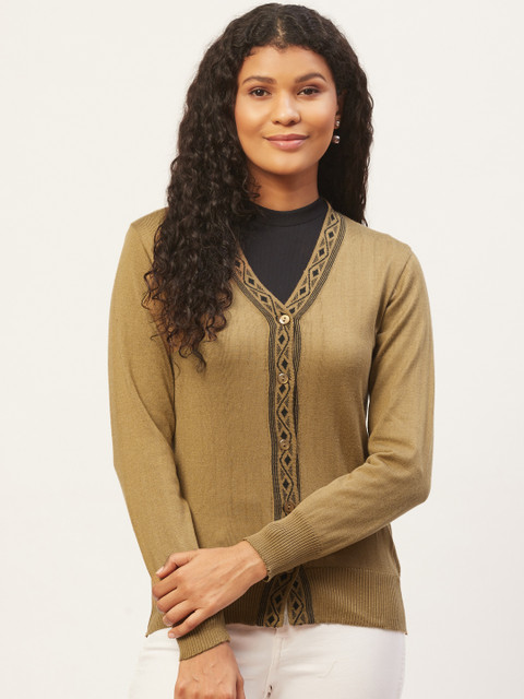 

American Eye Women Beige Solid Cardigan