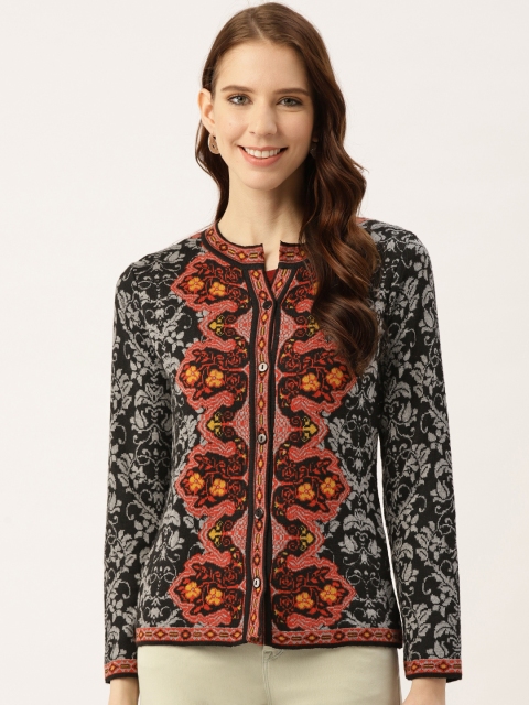 

American Eye Women Black & Grey Self Design Cardigan