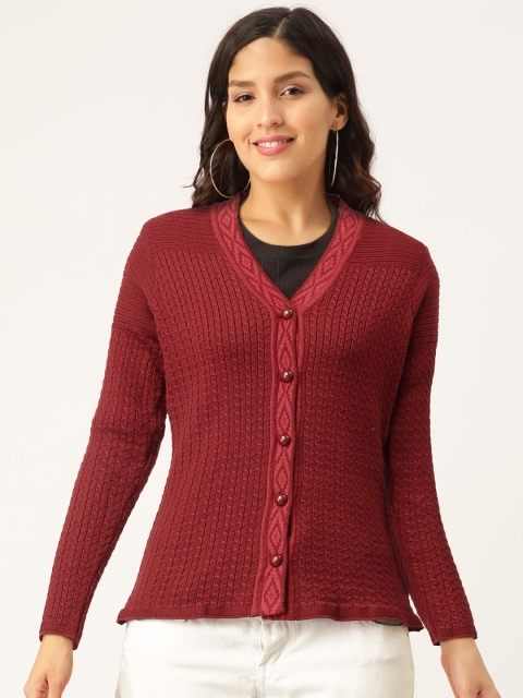 

American Eye Women Maroon Self Design Cardigan