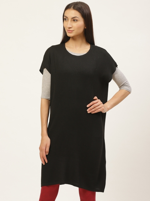 

American Eye Women Black Solid Longline Boxy Pullover