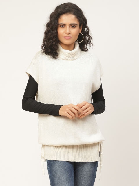 

American Eye Women Off-White Solid Turtle Neck Acrylic Pullover