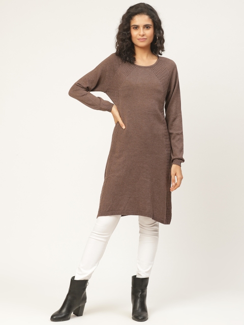 

American Eye Women Brown Solid Longline Sweater
