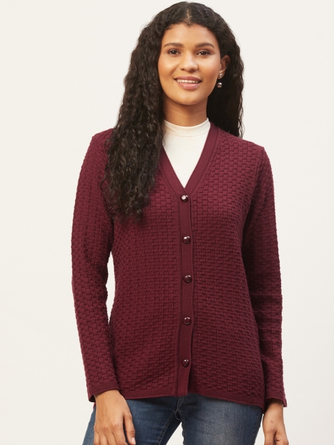 

American Eye Women Maroon Self Design Cardigan