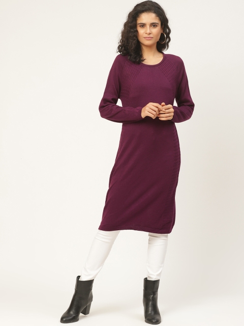 

American Eye Women Burgundy Solid Longline Sweater