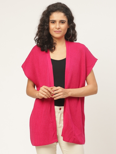

American Eye Women Pink Ribbed Front-Open Acrylic Sweater