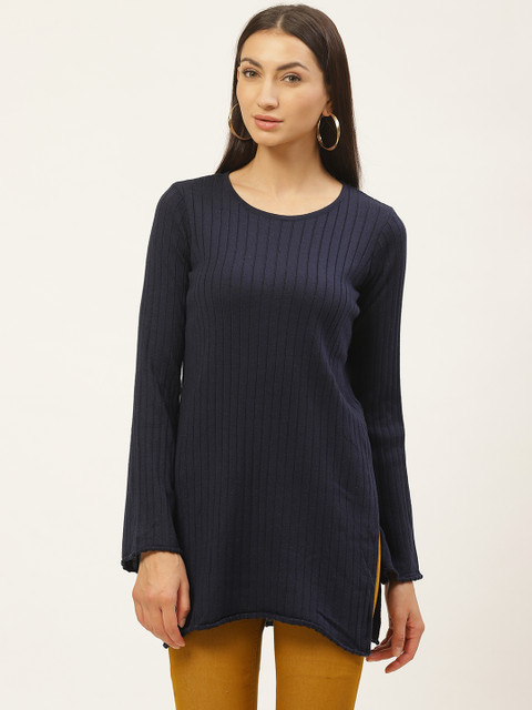 

American Eye Women Navy Blue Ribbed Acrylic Pullover