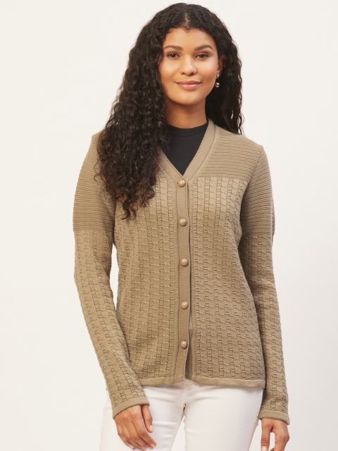 

American Eye Women Beige Self Design Cardigan