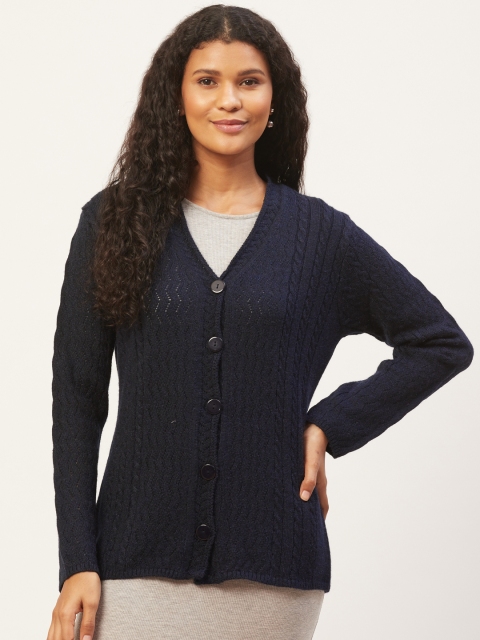 

American Eye Women Navy Blue Self Design Cardigan