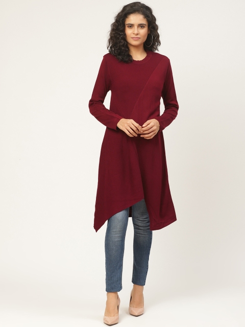

American Eye Women Maroon Ribbed Longline Sweater