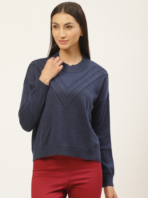 

American Eye Women Navy Blue Solid Acrylic Sweater