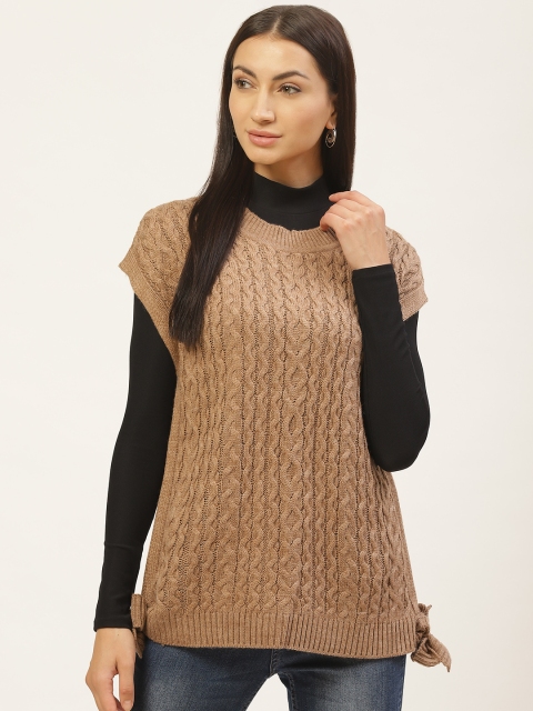 

American Eye Women Beige Self Design Sweater