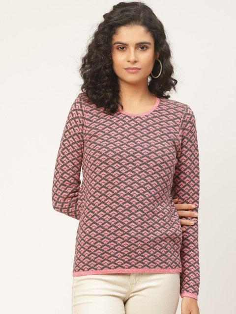 

American Eye Women Pink & Grey Self Design Pullover Sweater