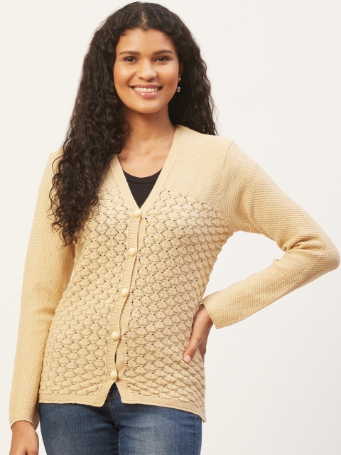 

American Eye Women Beige Self Design Cardigan