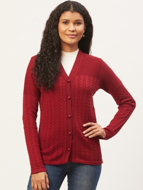 

American Eye Women Maroon Self Design Cardigan