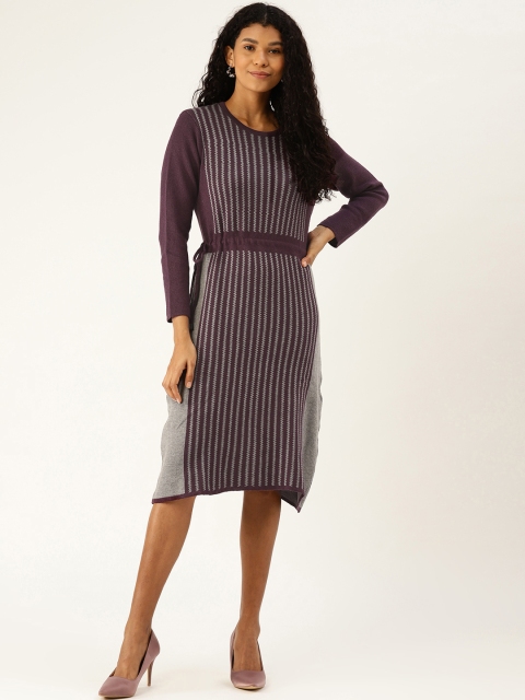 

American Eye Women Purple & Grey Striped Jumper Dress
