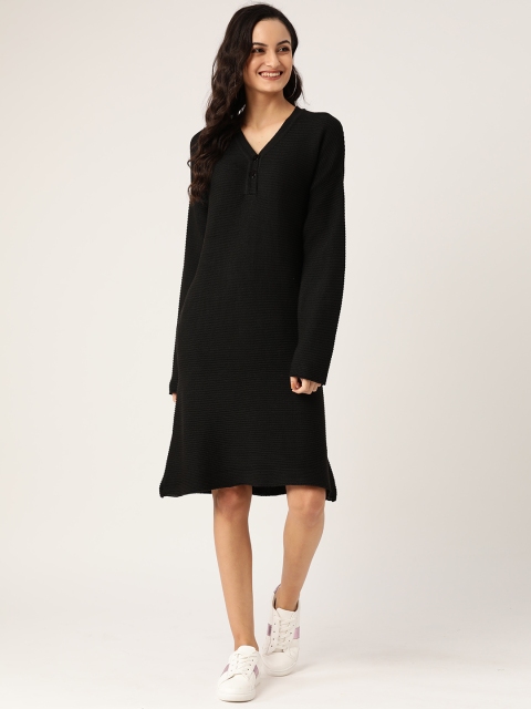 

American Eye Women Black Ribbed Acrylic Jumper Dress