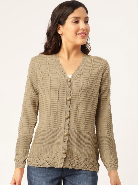 

American Eye Women Beige Self Design Cardigan