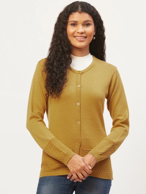 

American Eye Women Mustard Yellow Solid Cardigan
