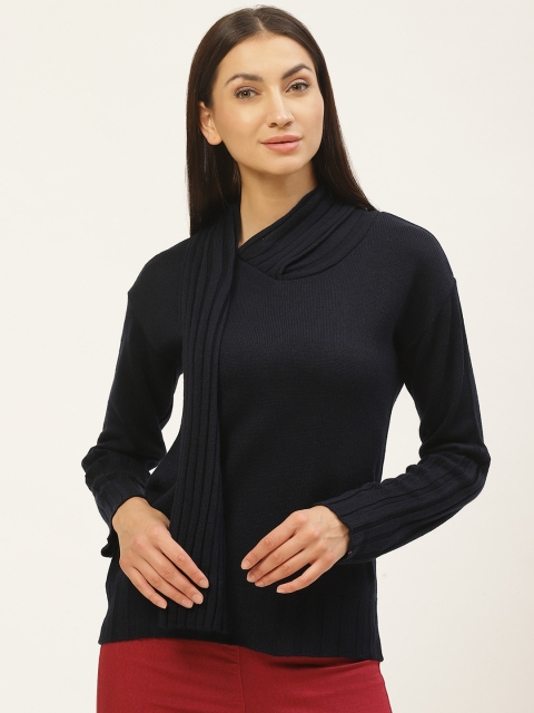 

American Eye Women Navy Blue Solid Acrylic Pullover