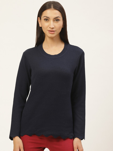 

American Eye Women Navy Blue Solid Pullover Sweater