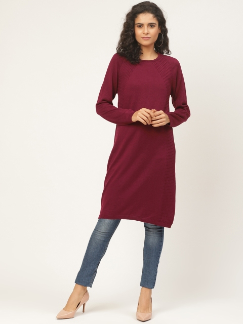 

American Eye Women Maroon Solid Longline Sweater