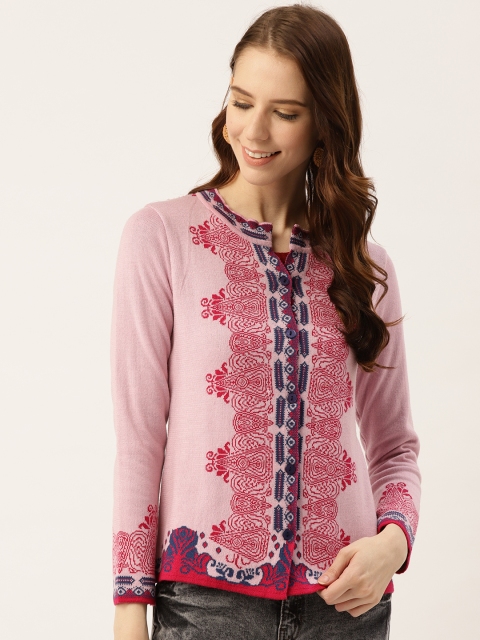 

American Eye Women Pink Self Design Cardigan