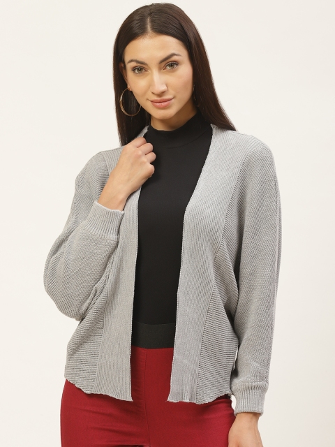 

American Eye Women Grey Melange Solid Front-Open Sweater