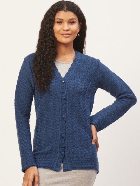 

American Eye Women Navy Blue Self Design Cardigan