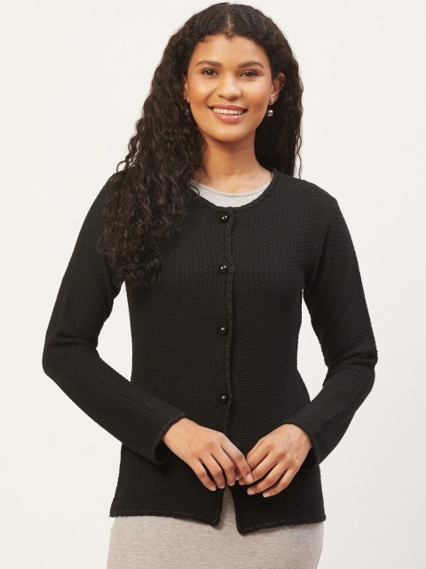 

American Eye Women Black Self Design Cardigan