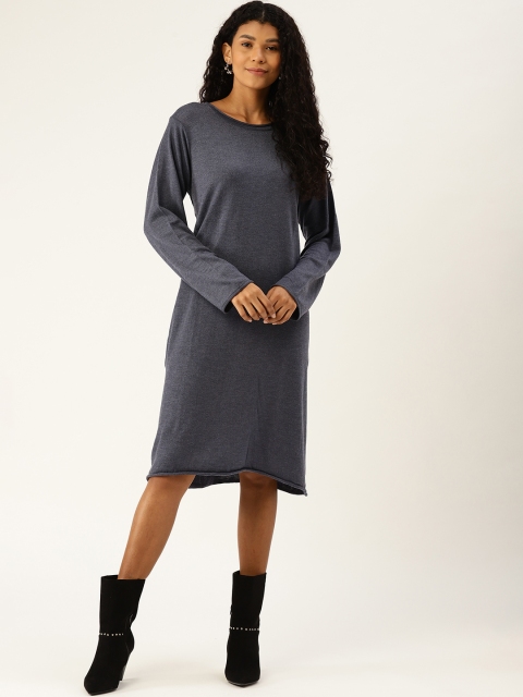 

American Eye Women Navy Blue Solid Acrylic Jumper Dress