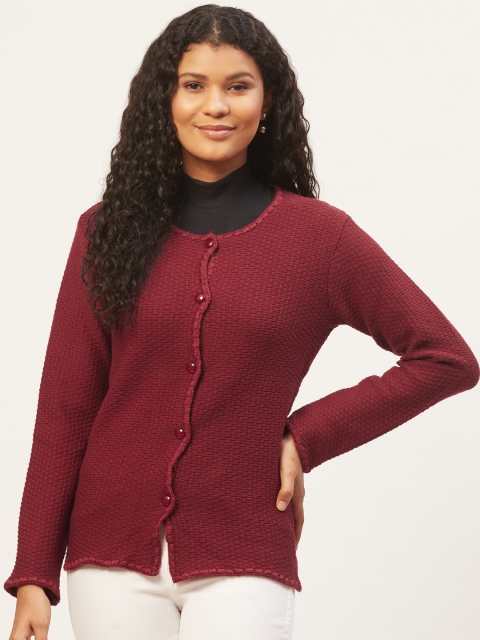 

American Eye Women Maroon Self Design Cardigan