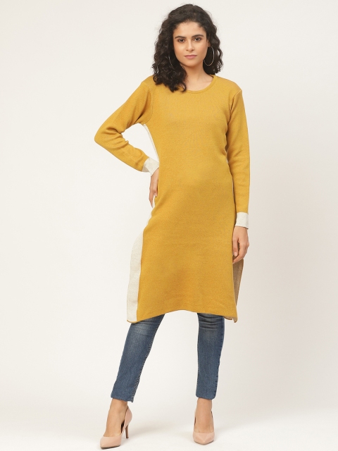 

American Eye Women Mustard Yellow Solid Straight Winter Kurta