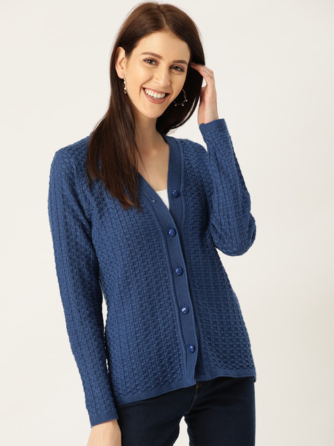 

American Eye Women Blue Self Design Cardigan