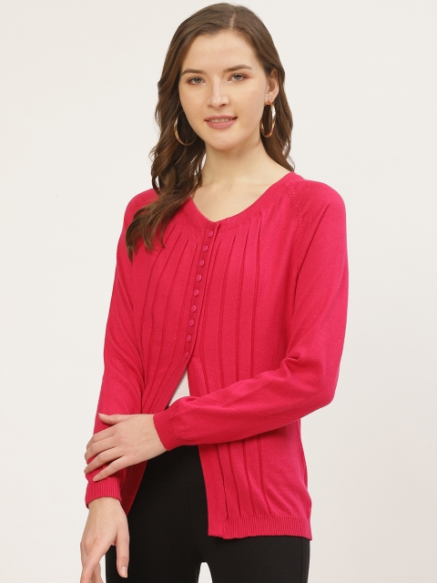 

American Eye Women Pink Self Design Cardigan