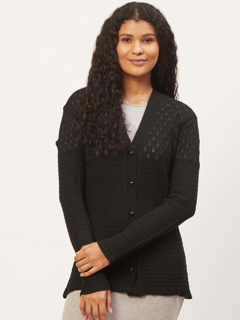 

American Eye Women Black Open Knit Cardigan