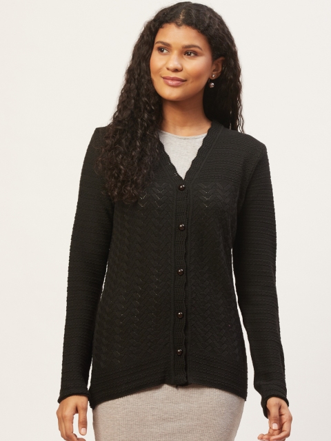 

American Eye Women Black Self Design Cardigan