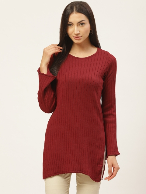 

American Eye Women Maroon Ribbed Sweater