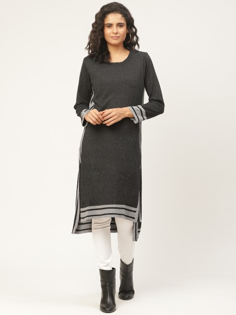 

American Eye Women Charcoal Grey Solid Longline Sweater