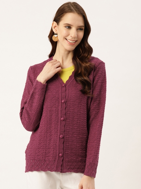

American Eye Women Burgundy Cable Knit Cardigan