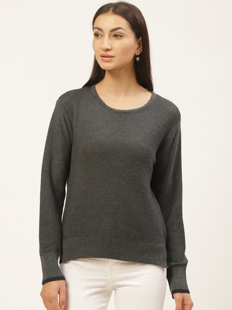 

American Eye Women Charcoal Grey Solid Acrylic Pullover Sweater