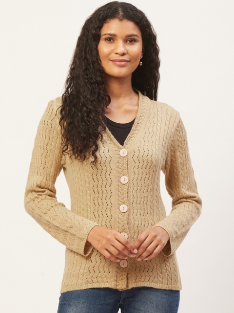 

American Eye Women Beige Self Design Cardigan