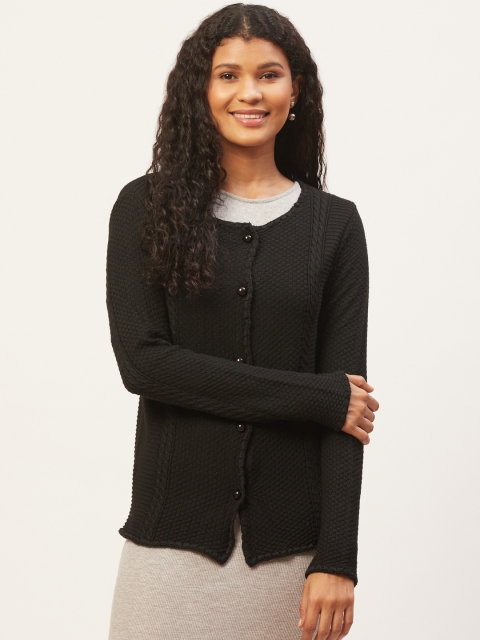 

American Eye Women Black Self Design Cardigan