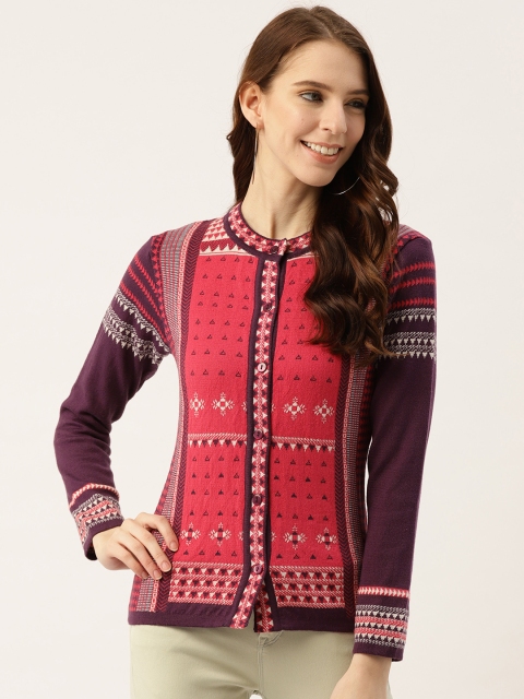 

American Eye Women Pink & Purple Self Design Cardigan