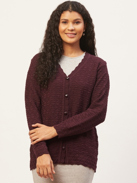 

American Eye Women Aubergine Self Design Cardigan, Purple