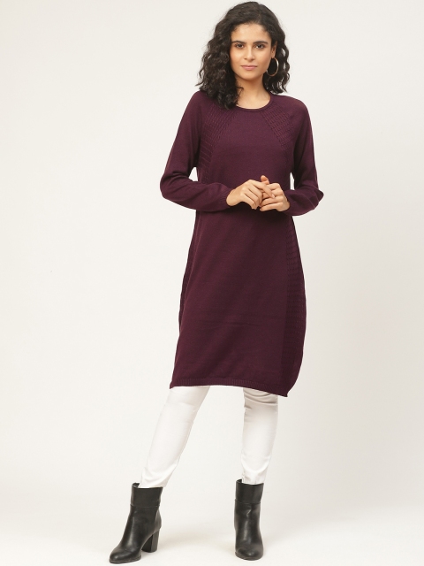 

American Eye Women Burgundy Solid Longline Sweater