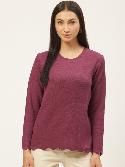 

American Eye Women Magenta Solid Pullover Acrylic Sweater